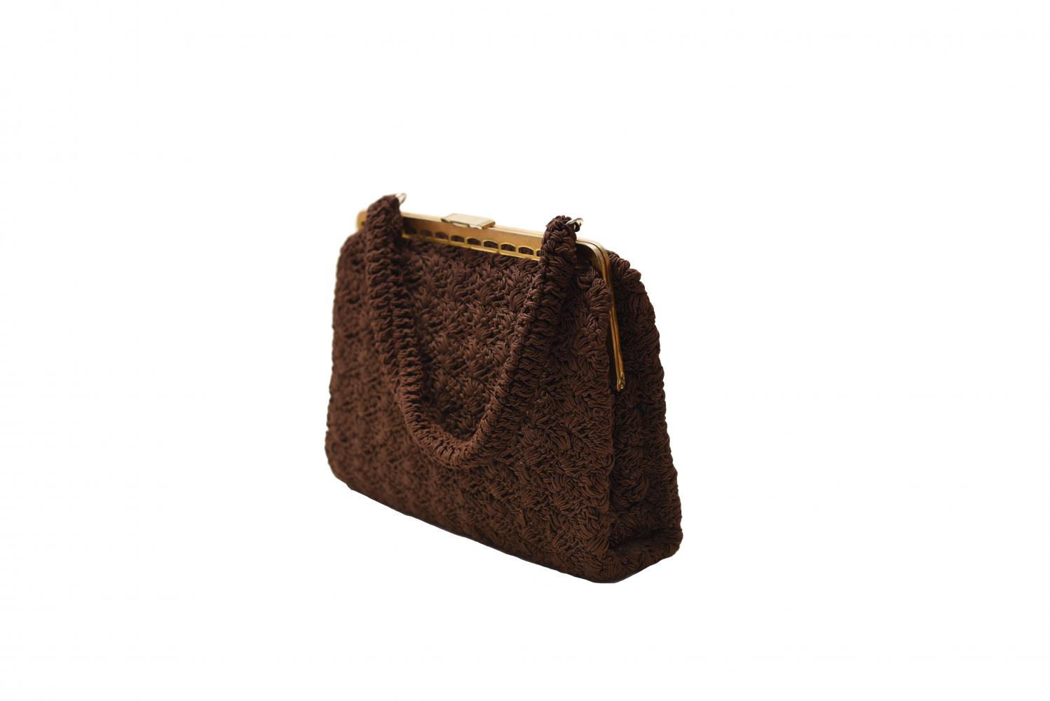Grand Sac En Tapisserie Vintage Années 1950 - Fourre-tout, Toile Multicolore, Anses Bakélite
